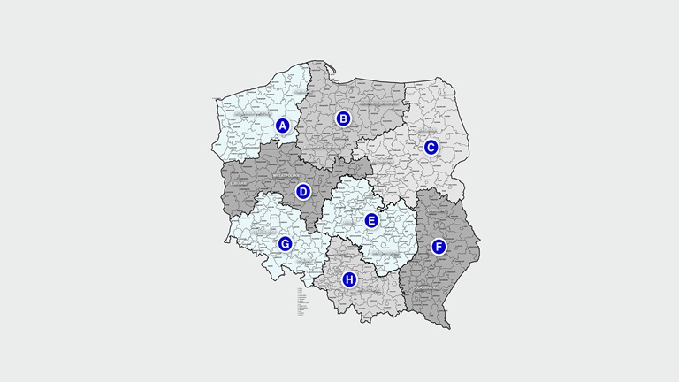 Map of Poland and the local AVK Armadan contacts